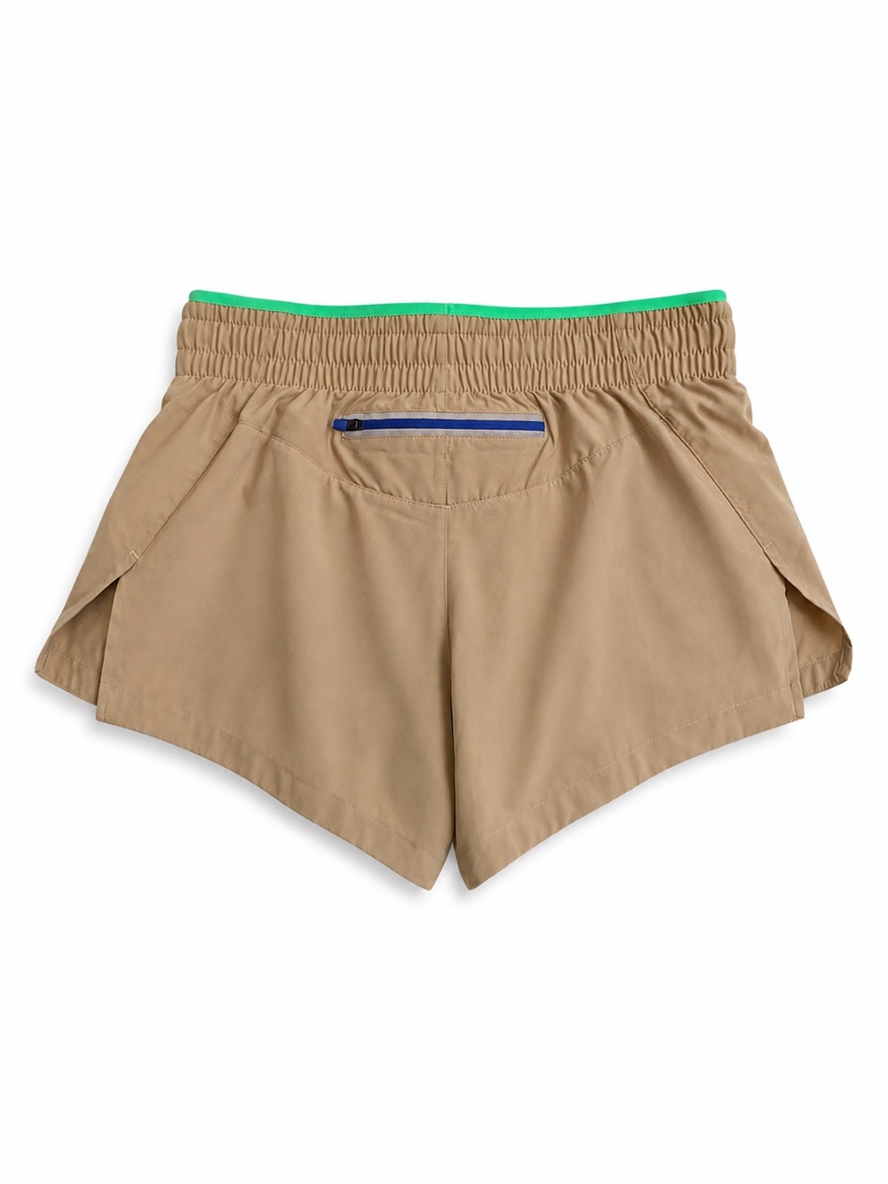 FABLETICS RUNNING SHORTS XSMALL TAN GREEN 3 INCH LINED REFLECTIVE ZIP POCKET